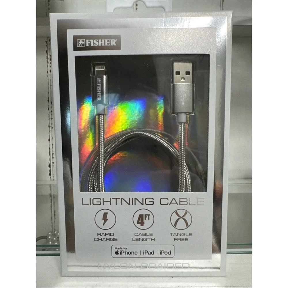 Brand New MFi-Certified Fisher Apple Lightning Cable 4 Ft BRADED Silver Gray 🔥